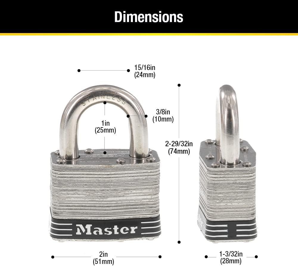 Master Lock Stainless Steel Laminated Padlock with Key, 2 Inch