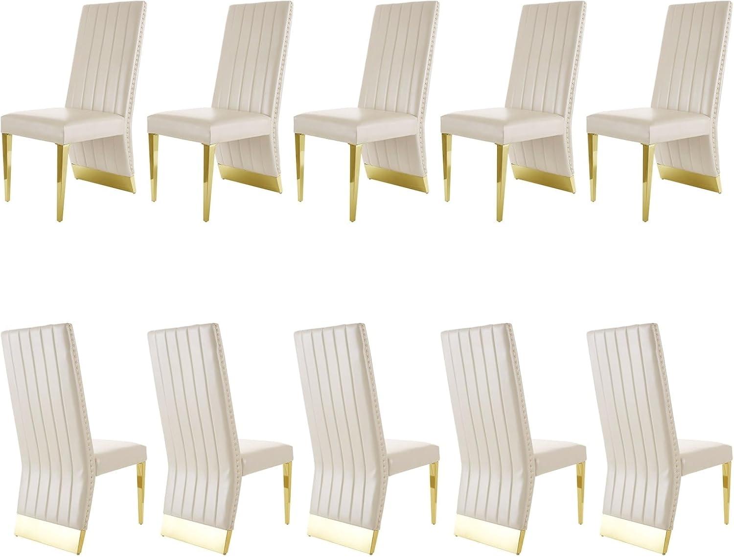 White Faux Leather High Back Side Chair with Gold Metal Legs