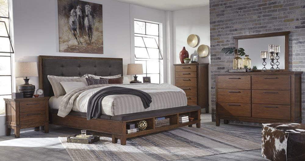 Transitional 46'' Acacia Wood Rectangular Bedroom Mirror in Medium Brown