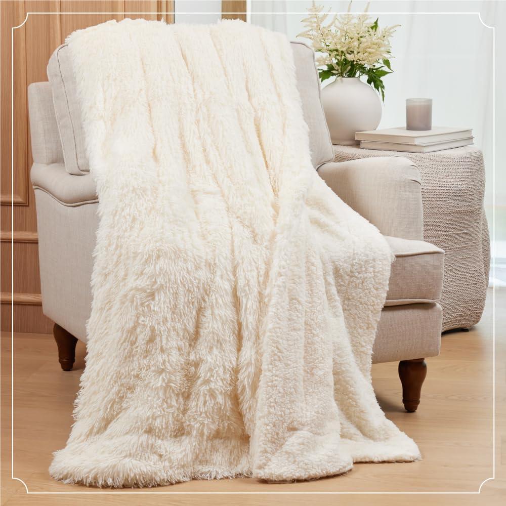 The Connecticut Home Company Throw Blanket for Sofa Couch Chair, White, 65x50