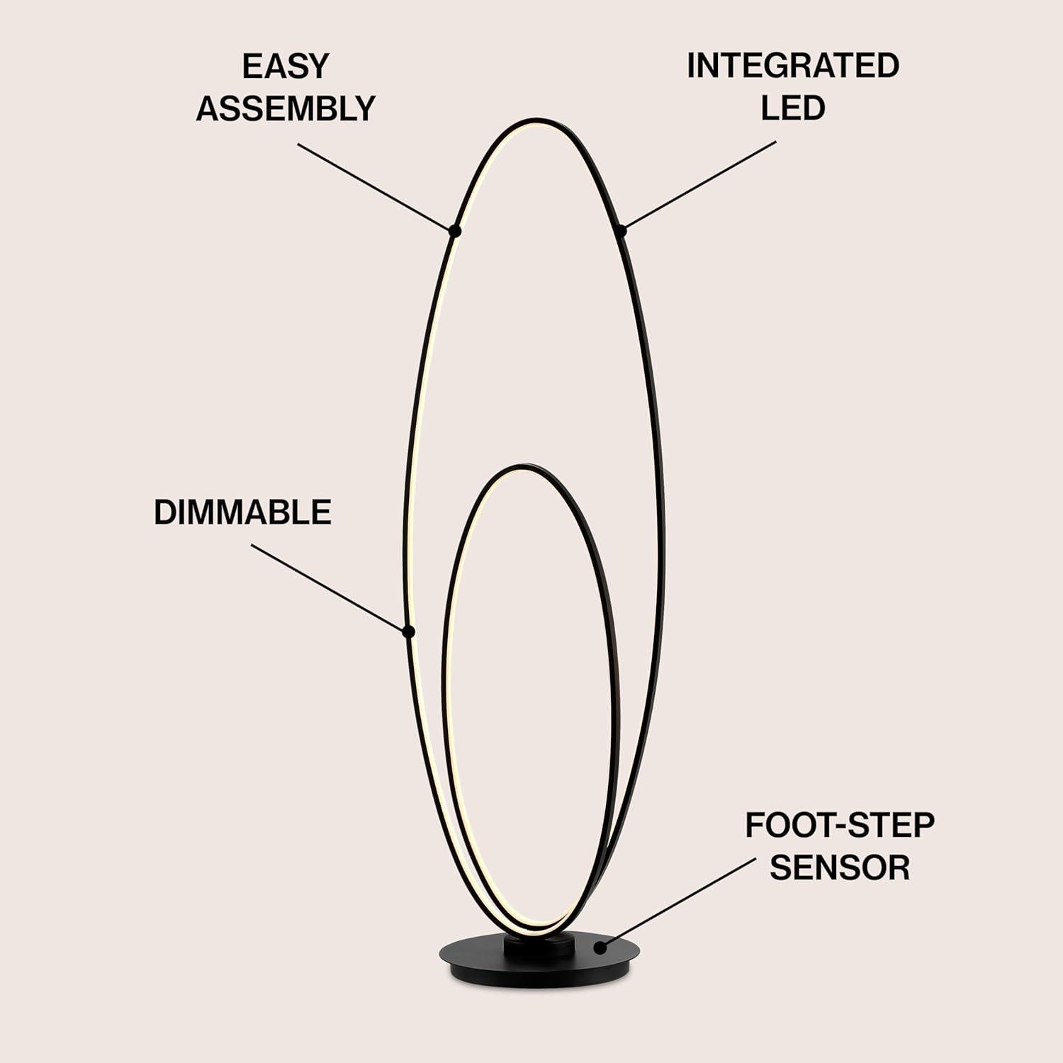 JONATHAN Y JYL9540A Looper 47" Metal Modern Contemporary Oval Dimmable Integrated LED Floor Lamp for living room, dinning room, bedroom, office, Black