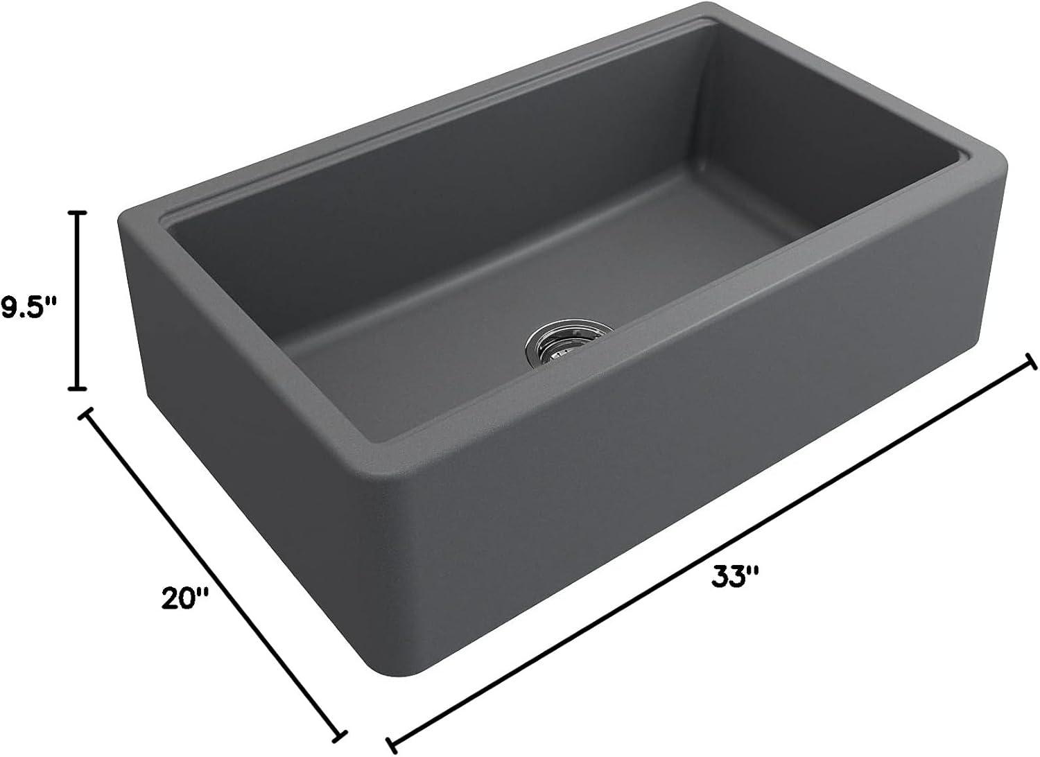 Concrete Gray Granite Composite Apron-Front 33" Single Bowl Sink with Faucet