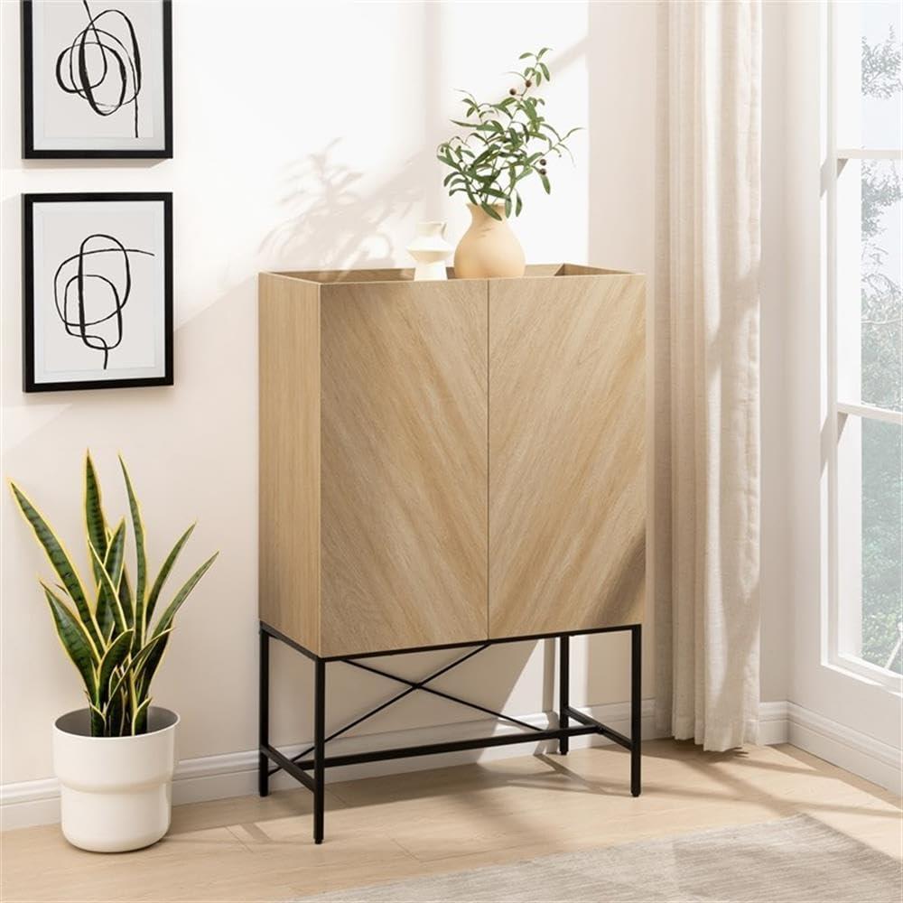 Contemporary 2-Door Wood Accent Cabinet with Inset Top - Coastal Oak