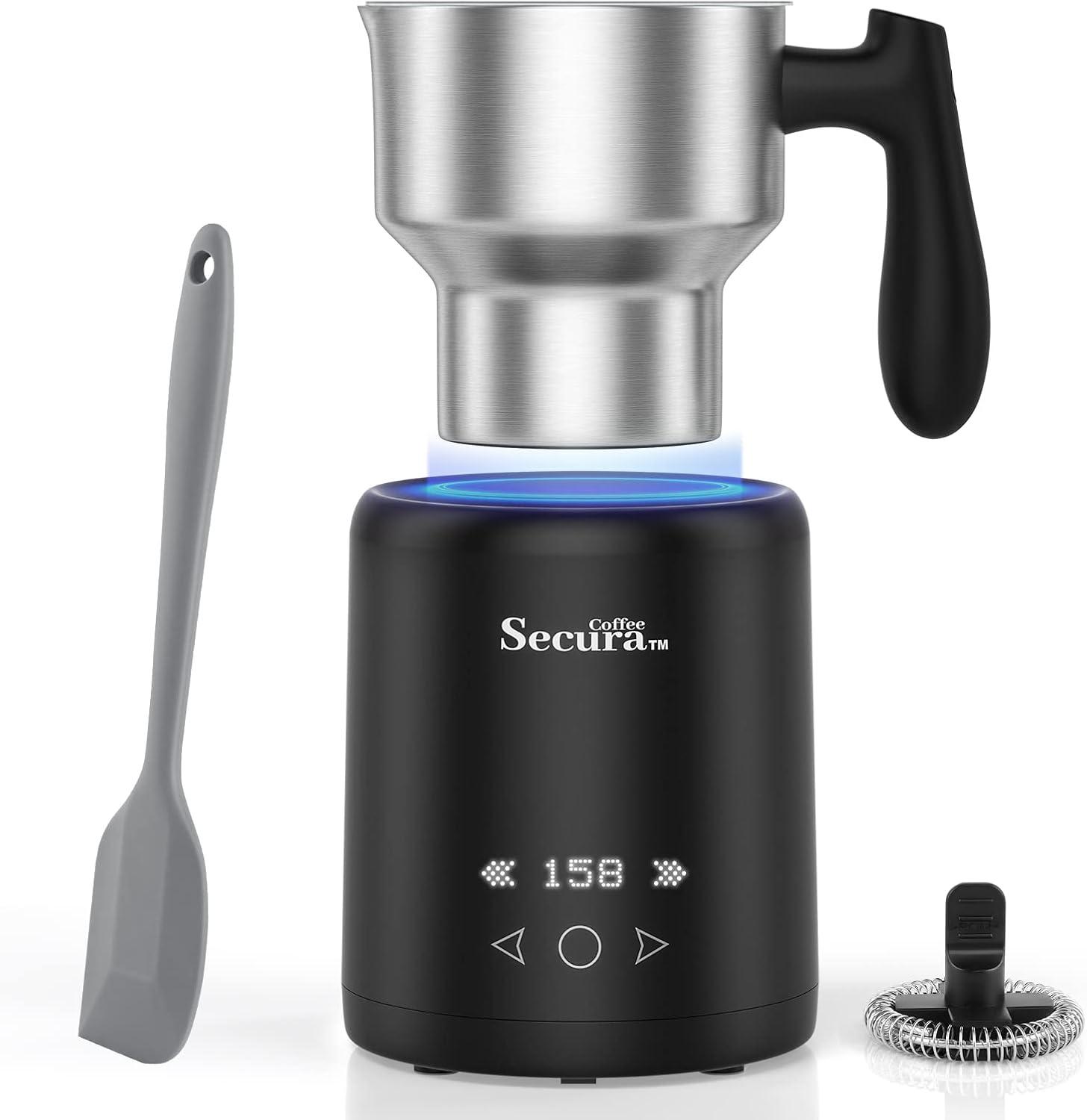 Secura Milk Frother, 5-IN-1 Electric Milk Steamer with Detachable Stainless Steel Jug Automatic Hot/Cold Foam & Hot Chocolate Maker with LED Touch Screen, Temperature Display, Induction Heating