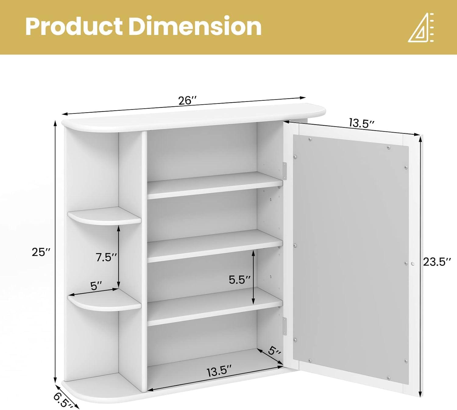 Gymax Bathroom White finish Multipurpose Mount Wall Surface Storage Cabinet Mirror