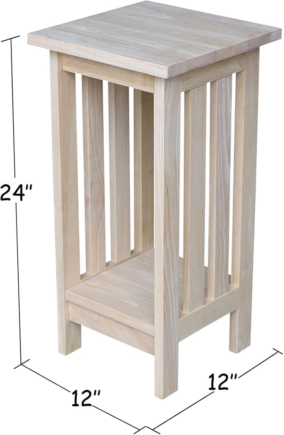 Unfinished Parawood 24" Mission Plant Stand with Lower Shelf