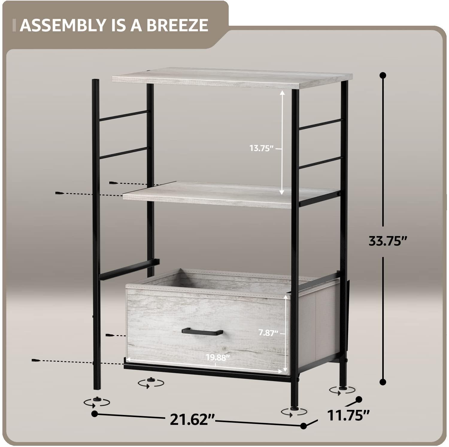 Sorbus Sorbus 1 Drawer and Shelves Nightstand with Steel Frame, Wood Top & Fabric Bins
