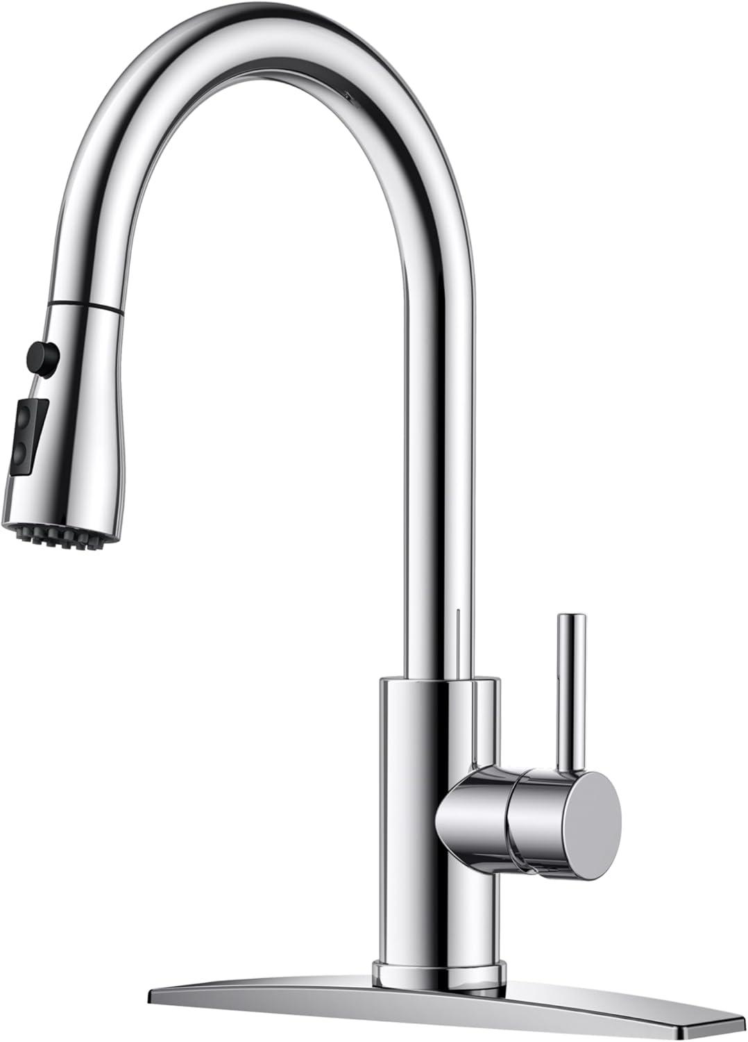 Chrome Stainless Steel Pull-Down Kitchen Faucet with Sprayer