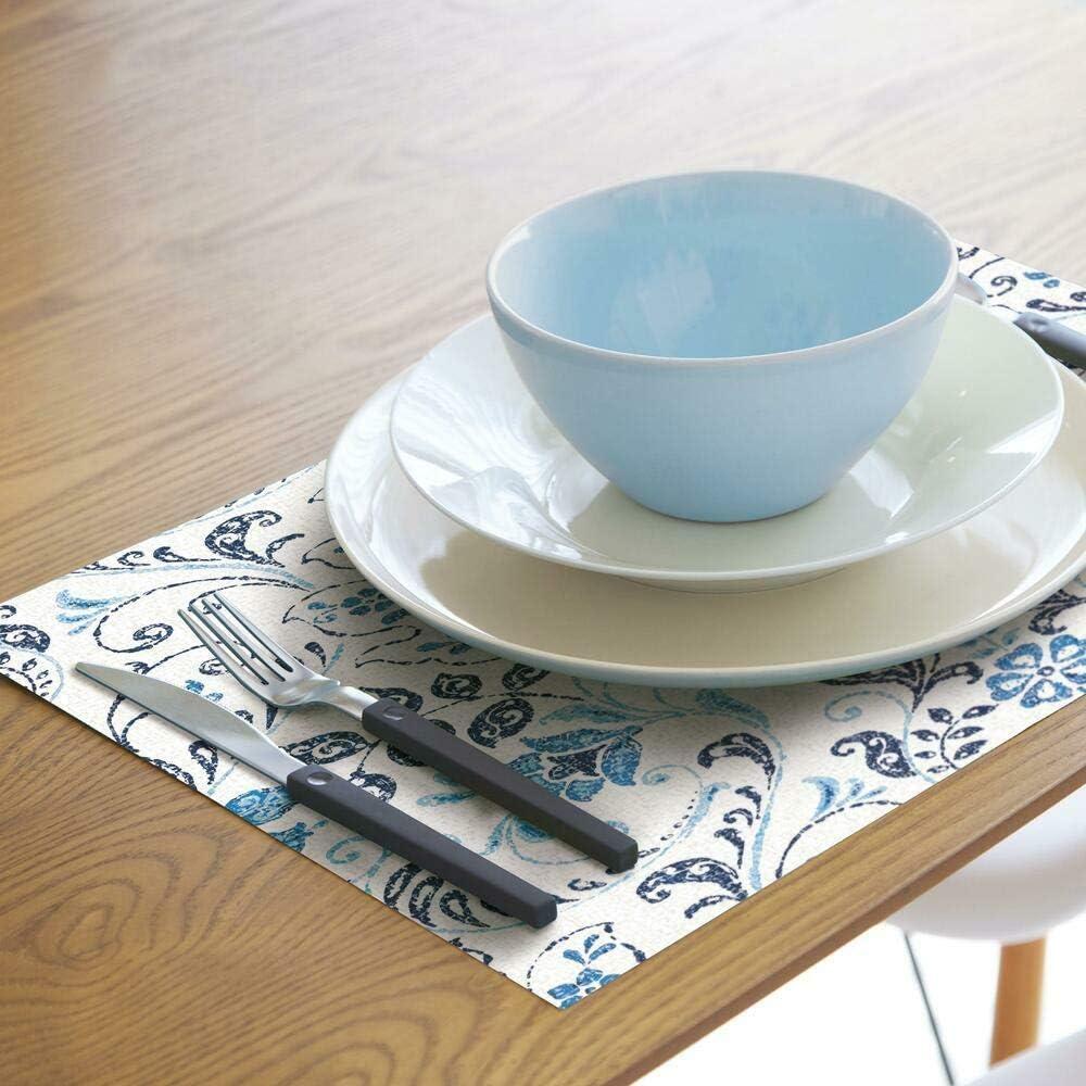 Blue and White Vinyl Damask Peel and Stick Wallpaper