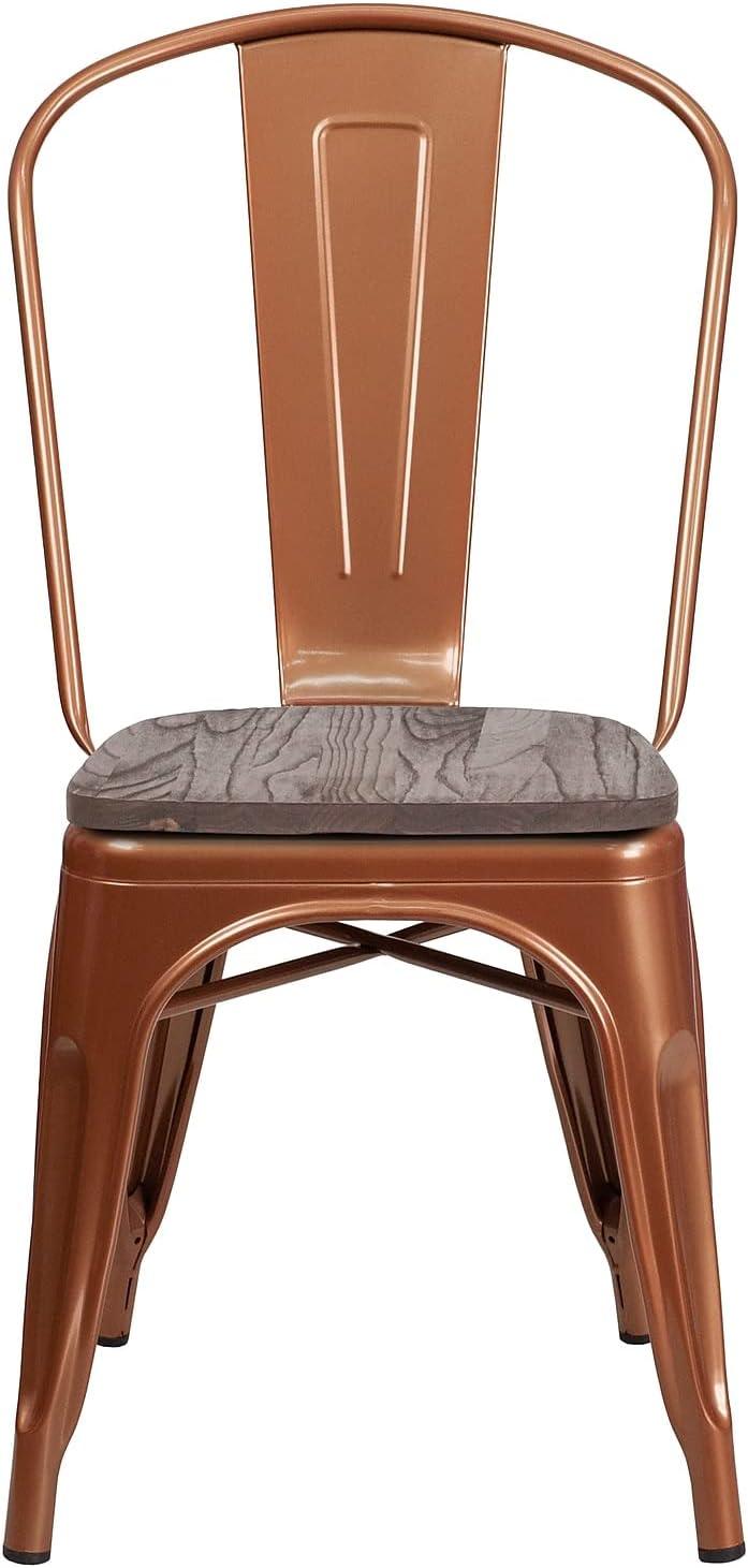 Copper Metal Stackable Dining Chair with Wood Seat