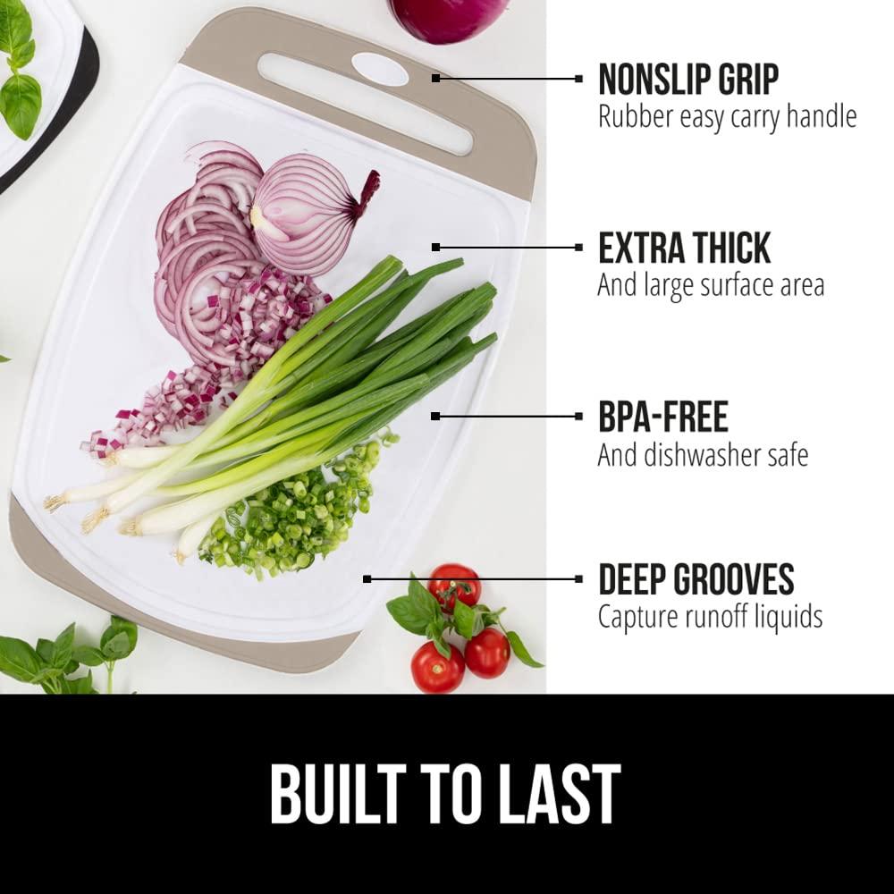 GORILLA GRIP Oversized 100% BPA Free Reversible Kitchen Cutting Board Set of 3, Juice Grooves, Dishwasher Safe, Almond
