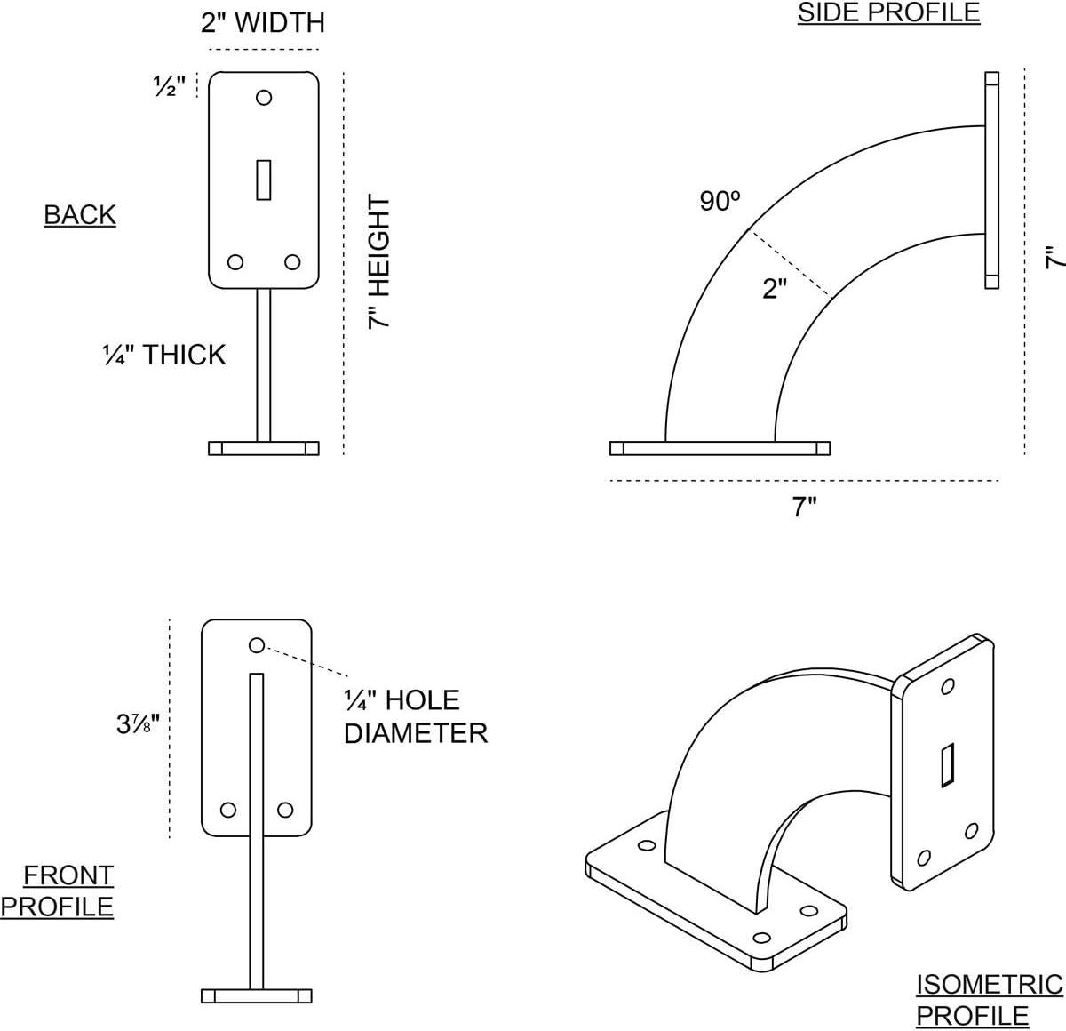 Ekena Millwork 2"W x 7"D x 7"H Bradford Steel Bracket, Hammered Brown