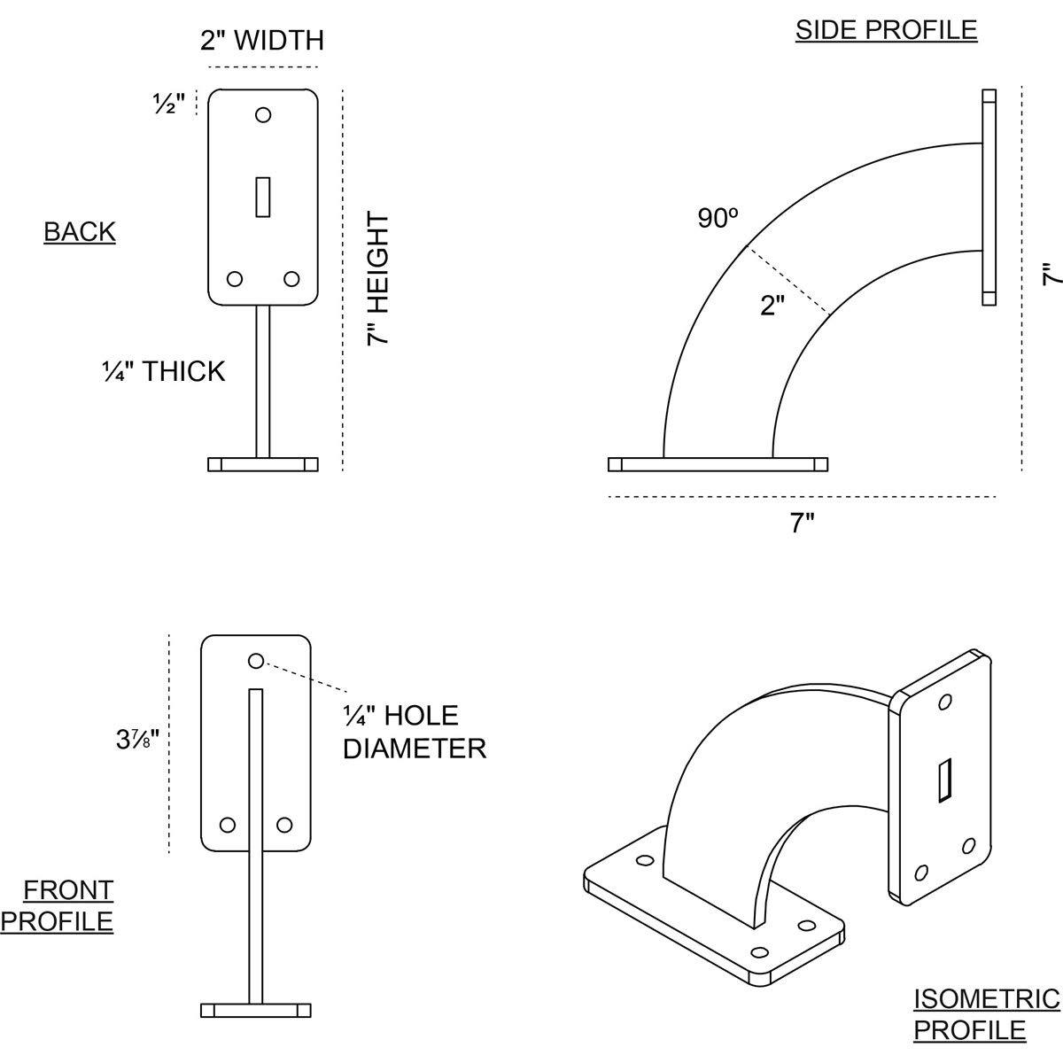 Ekena Millwork 2"W x 7"D x 7"H Bradford Steel Bracket, Hammered Brown