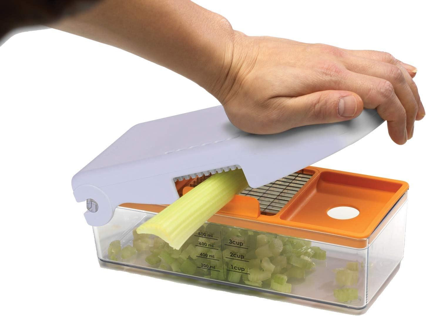 Prepworks Fruit and Vegetable Chopper: Manual Food Chopper, 3 Blades, Dishwasher-Safe, ABS & Stainless Steel, Red/Green/Yellow