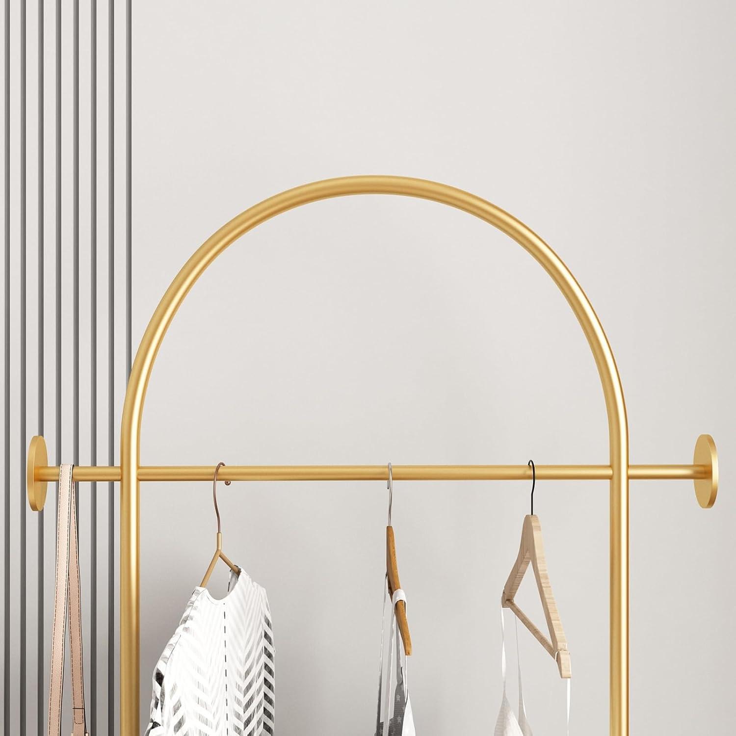 Gold Clothing Garment Rack with Marble Base and Tray, Modern Minimalist Hanging Clothes Rack, for Coats, Hats, Scarves and Handbags of Entryway, Hallway, Bedroom, Office（Golden）