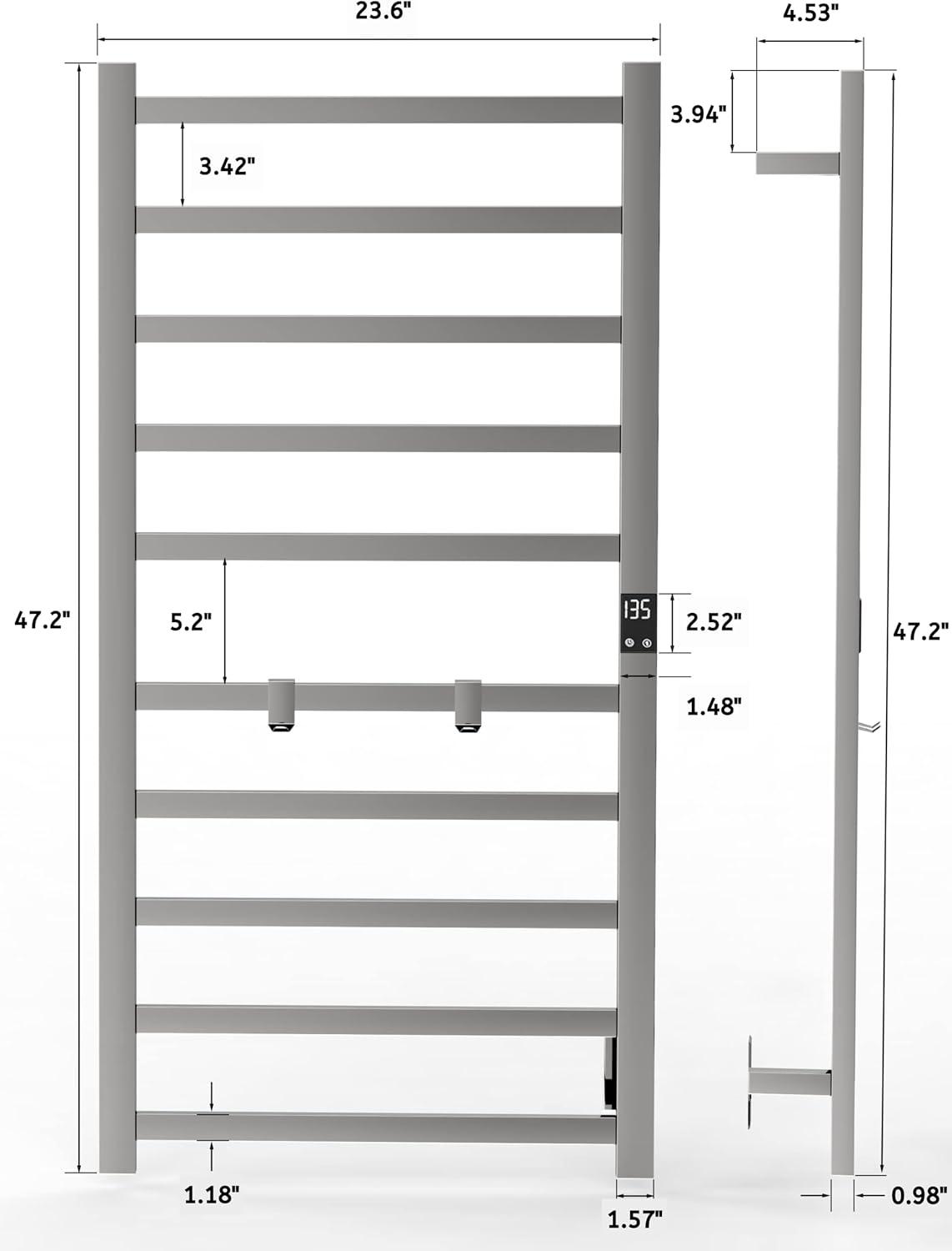 Super Thin Brushed Stainless Steel 10-Bar Electric Towel Warmer