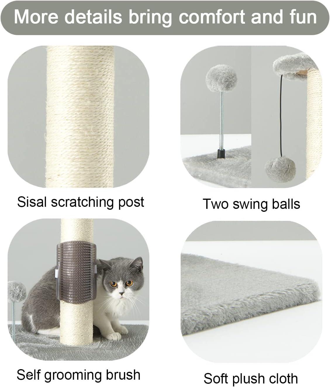 32" Tall Cat Scratching Post Sisal Scratch Posts With Hanging Ball And Self-Massage Brush Vertical Scratcher For Indoor Cats And Kittens(32Inches)
