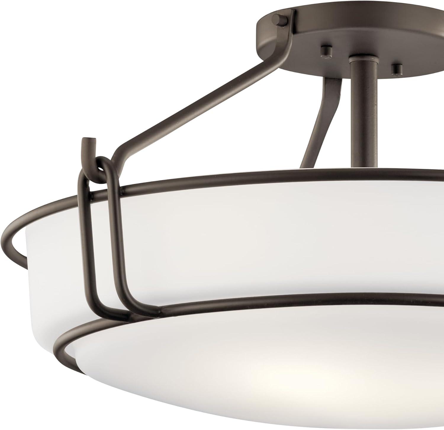 Alkire 22" Olde Bronze Semi-Flush Ceiling Light with Satin Etched Glass