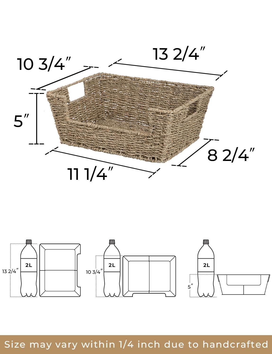 StorageWorks Wicker Storage Basket for Pantry Organizers and Storage, Stackable Seagrass Pantry Baskets for Shelves, 2-Pack