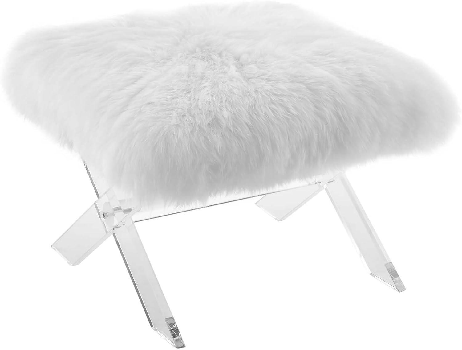 Chic Luxe Clear Acrylic and Pure White Sheepskin Bench