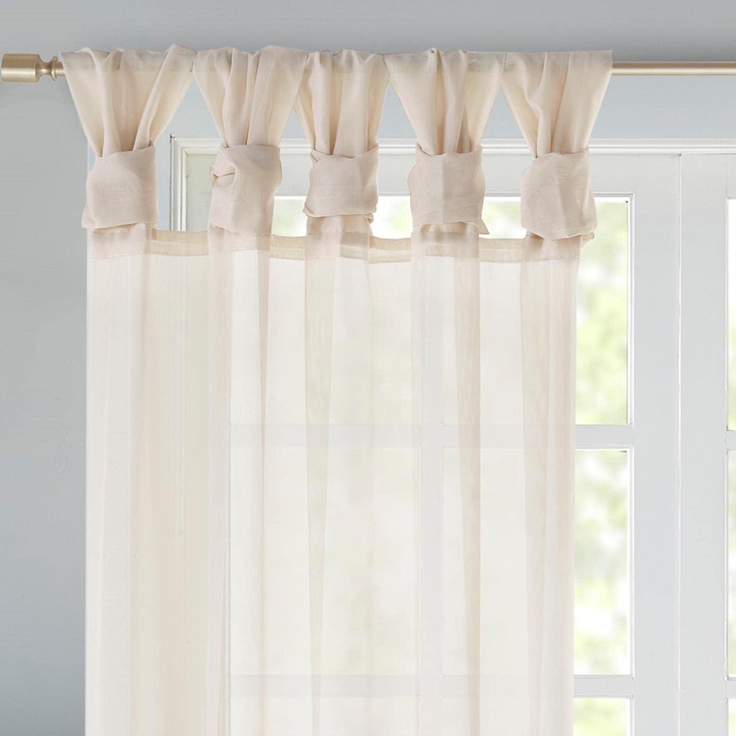 Madison Park Ceres 2-Piece Twisted Tab Voile Sheer Window Pair, Ivory, 50"x84"