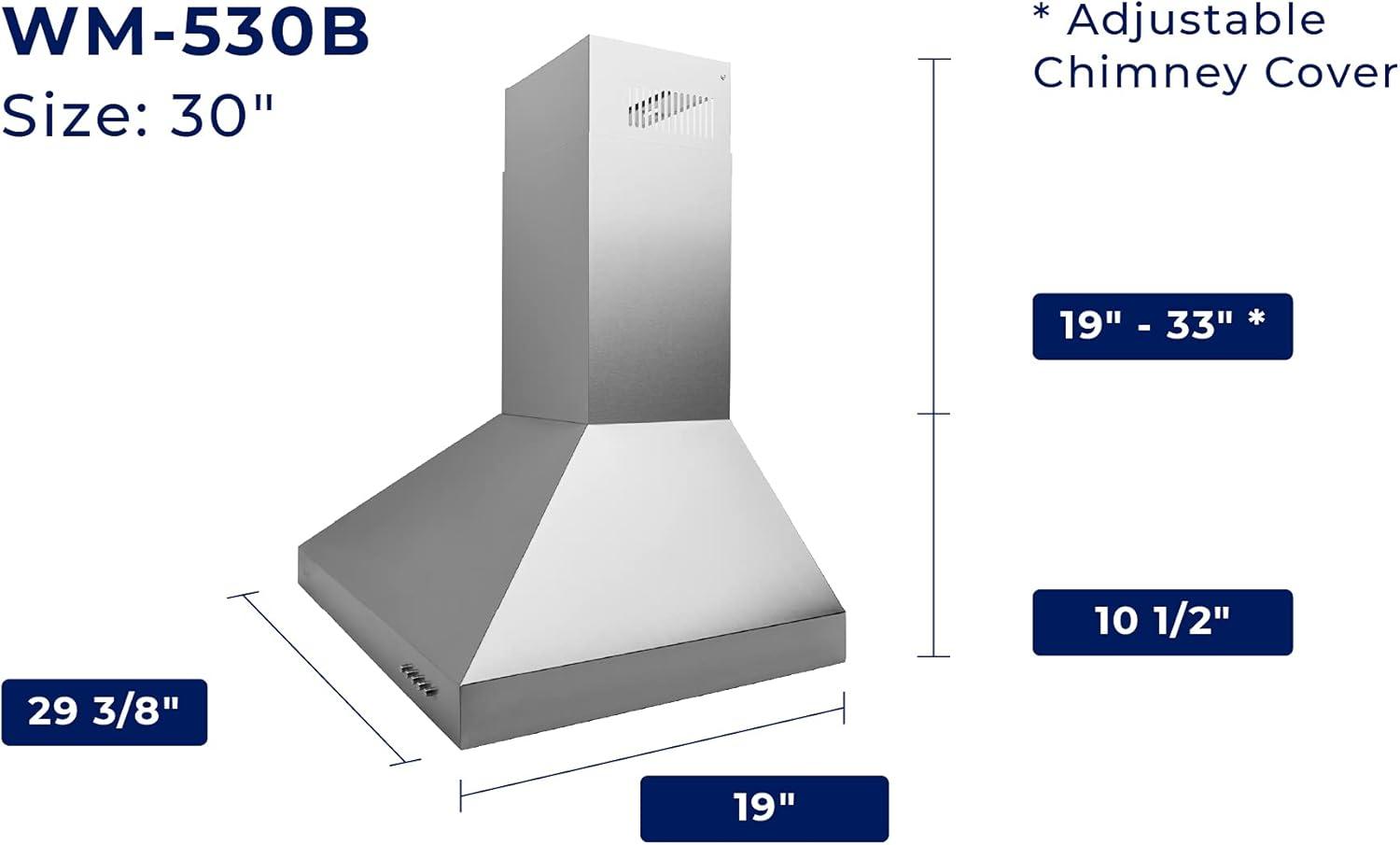 Stainless Steel Convertible Wall Mounted Range Hood with Charcoal Filter