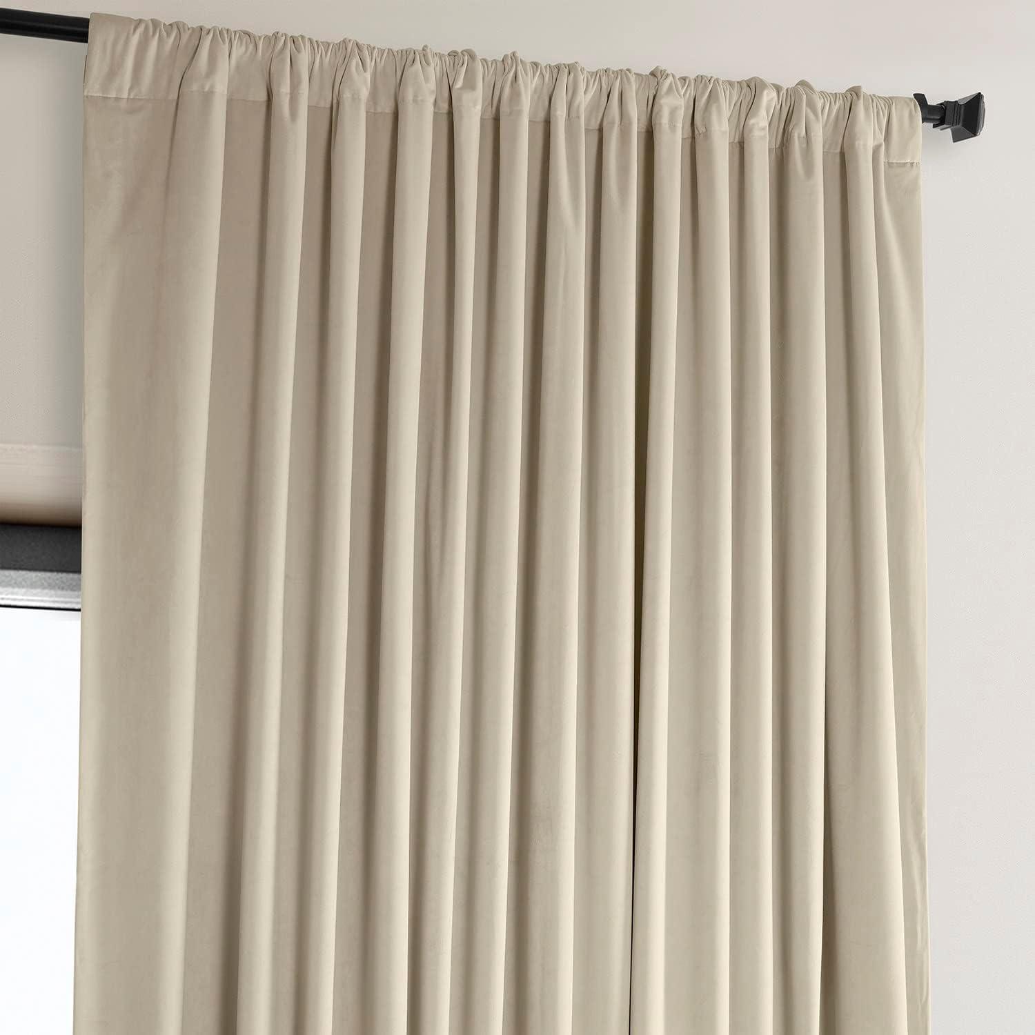 Angora Beige Velvet Blackout Thermal Curtain Panel, 100W x 84L