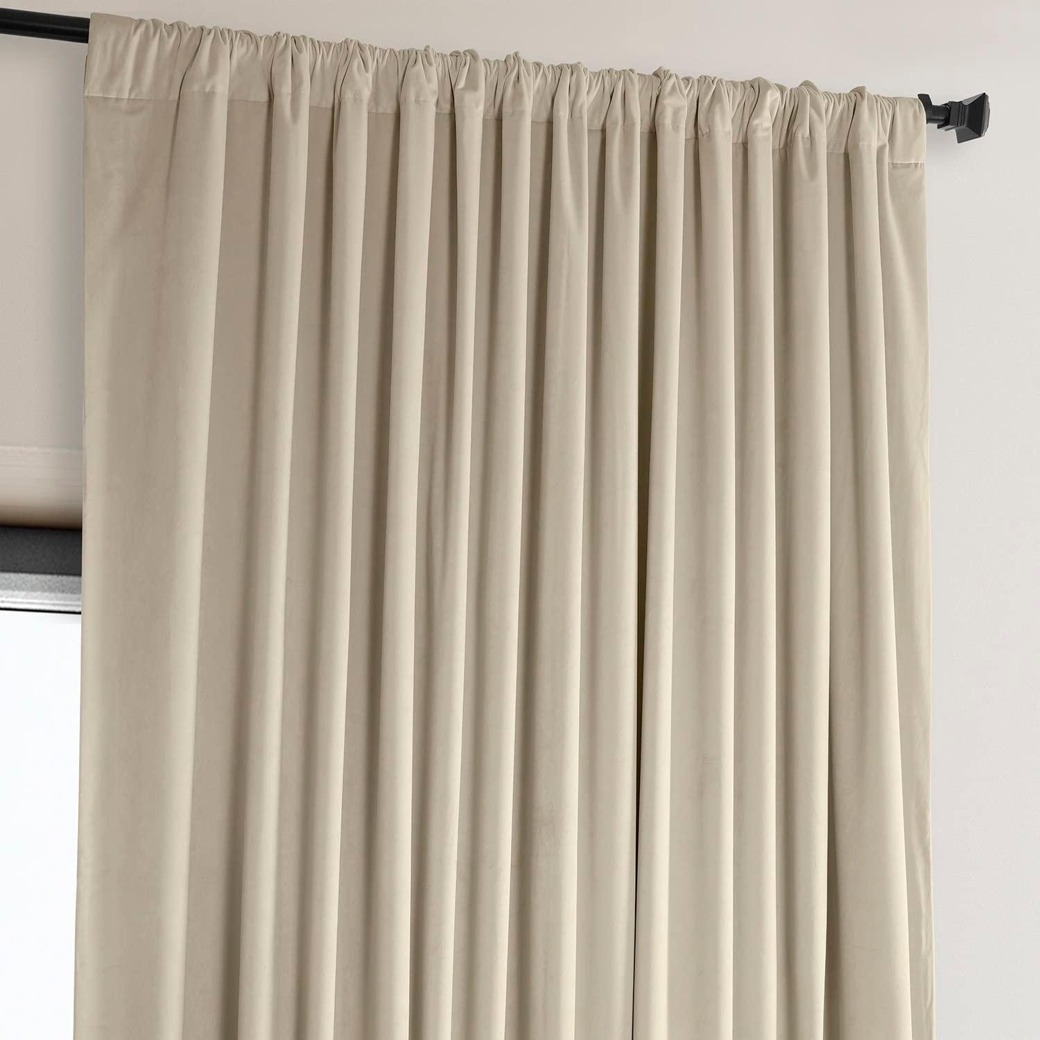 Half Price Drapes Extra Wide Signature Angora Beige Velvet Hotel Blackout Curtains(1 Panel), 100W X 84L