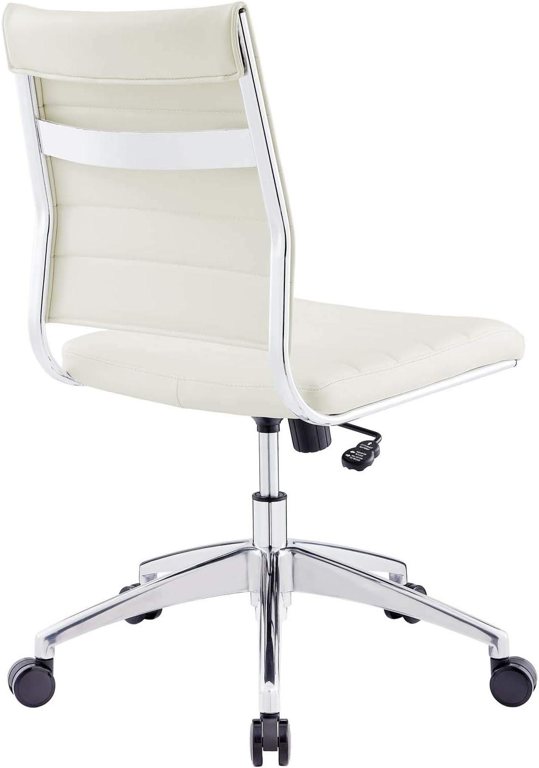 White Vinyl Armless Swivel Task Chair with Metal Base