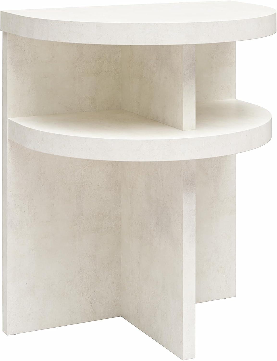 Faux Plaster Semi-Circle End Tables with Shelf, Set of 2