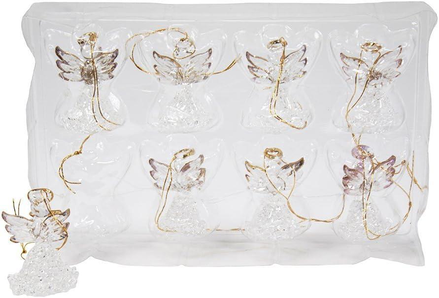 Set of 8 Clear Glass Angel Ornaments with Gold Accents