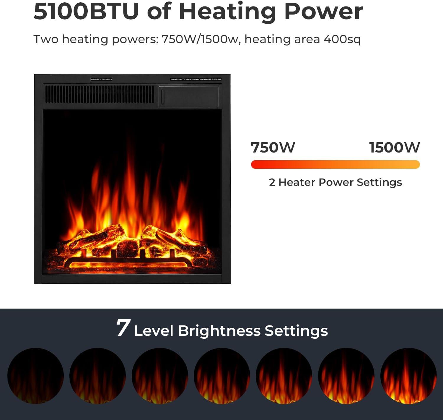 R.W.FLAME 43” Electric Fireplace Mantel, Freestanding Electric Fireplace, Remote Control, Adjustable LED Flame, PEARLWHITE