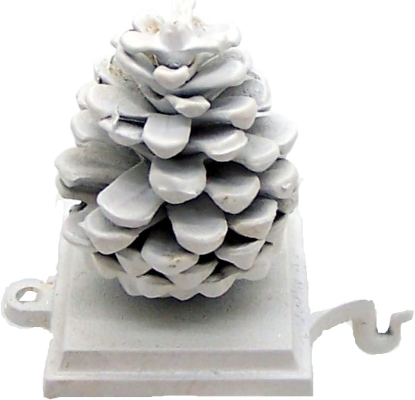 White Cast Iron Pinecone Stocking Holder for Mantels