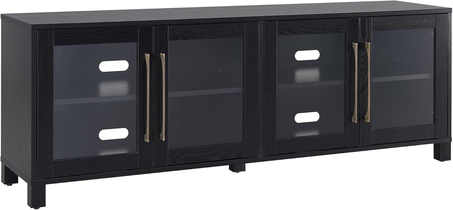 Quincy Black Grain Rectangular TV Stand with Glass Doors