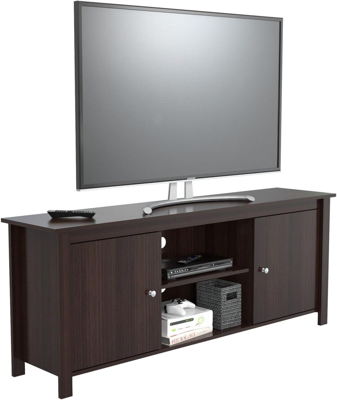 Espresso Composite Wood 68.5" TV Stand with Cabinet Storage