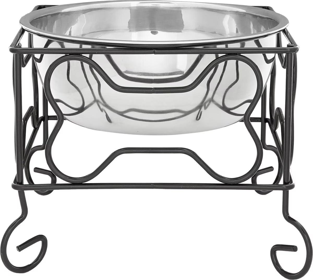 Medium Black Wrought Iron Stand with Stainless Steel Bowl