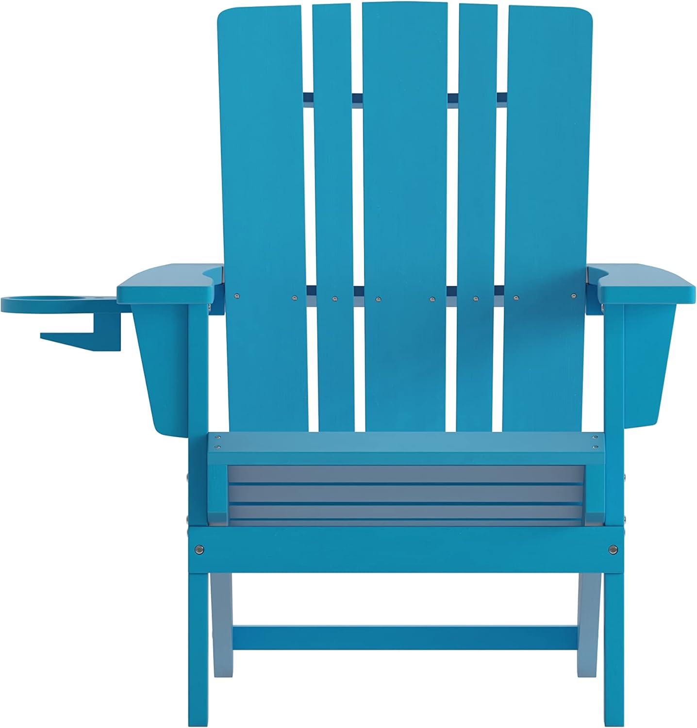 Flash Furniture Halifax Adirondack Chair with Cup Holder, Weather Resistant HDPE Adirondack Chair in Blue