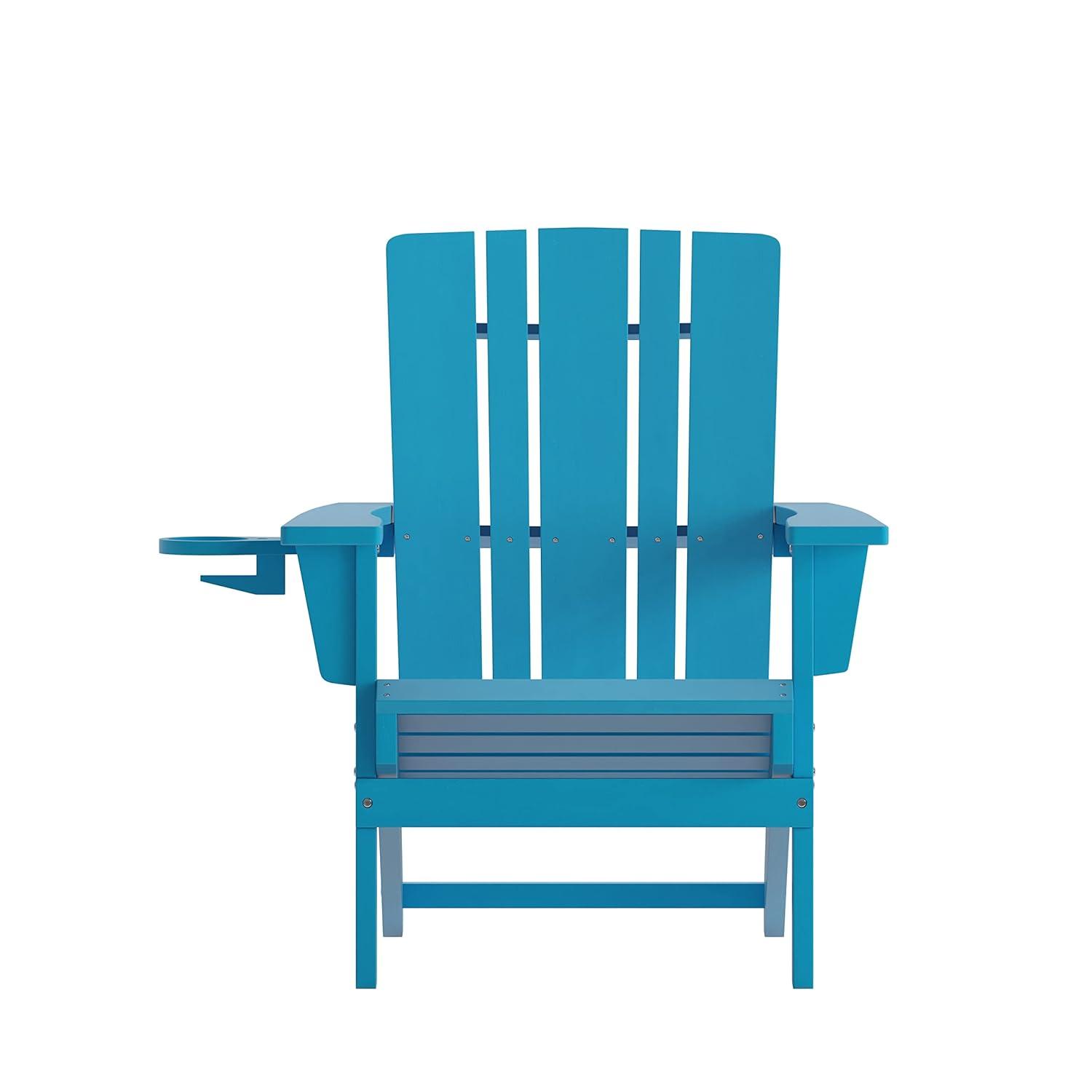 Flash Furniture Halifax Adirondack Chair with Cup Holder, Weather Resistant HDPE Adirondack Chair in Blue