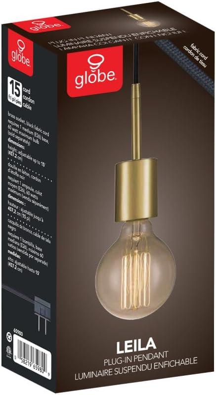 Globe Electric Leila 1-Light Brass Plug-In Pendant, 65980