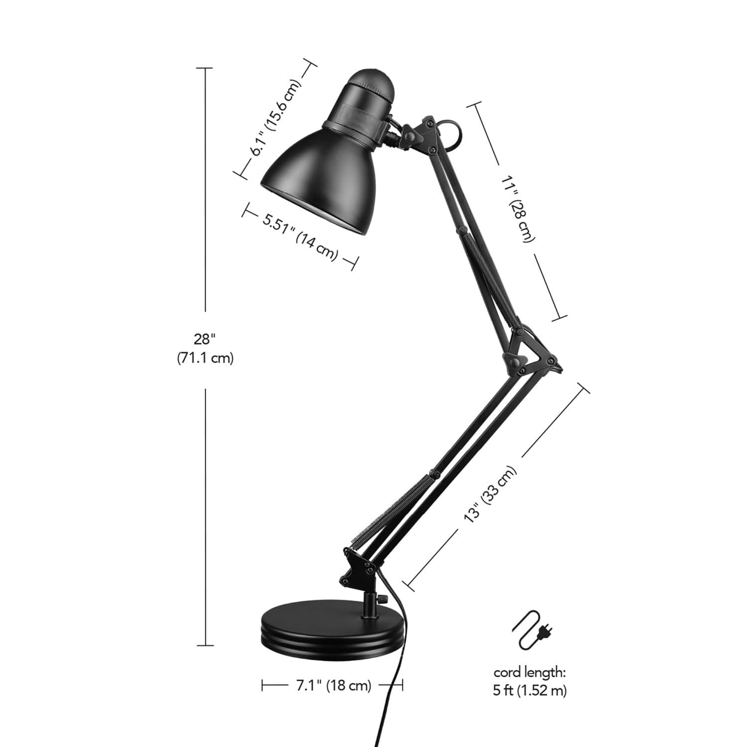 Globe Electric 28" Contemporary Heavy Base Architect Black Swing Arm Desk Lamp, 5698601