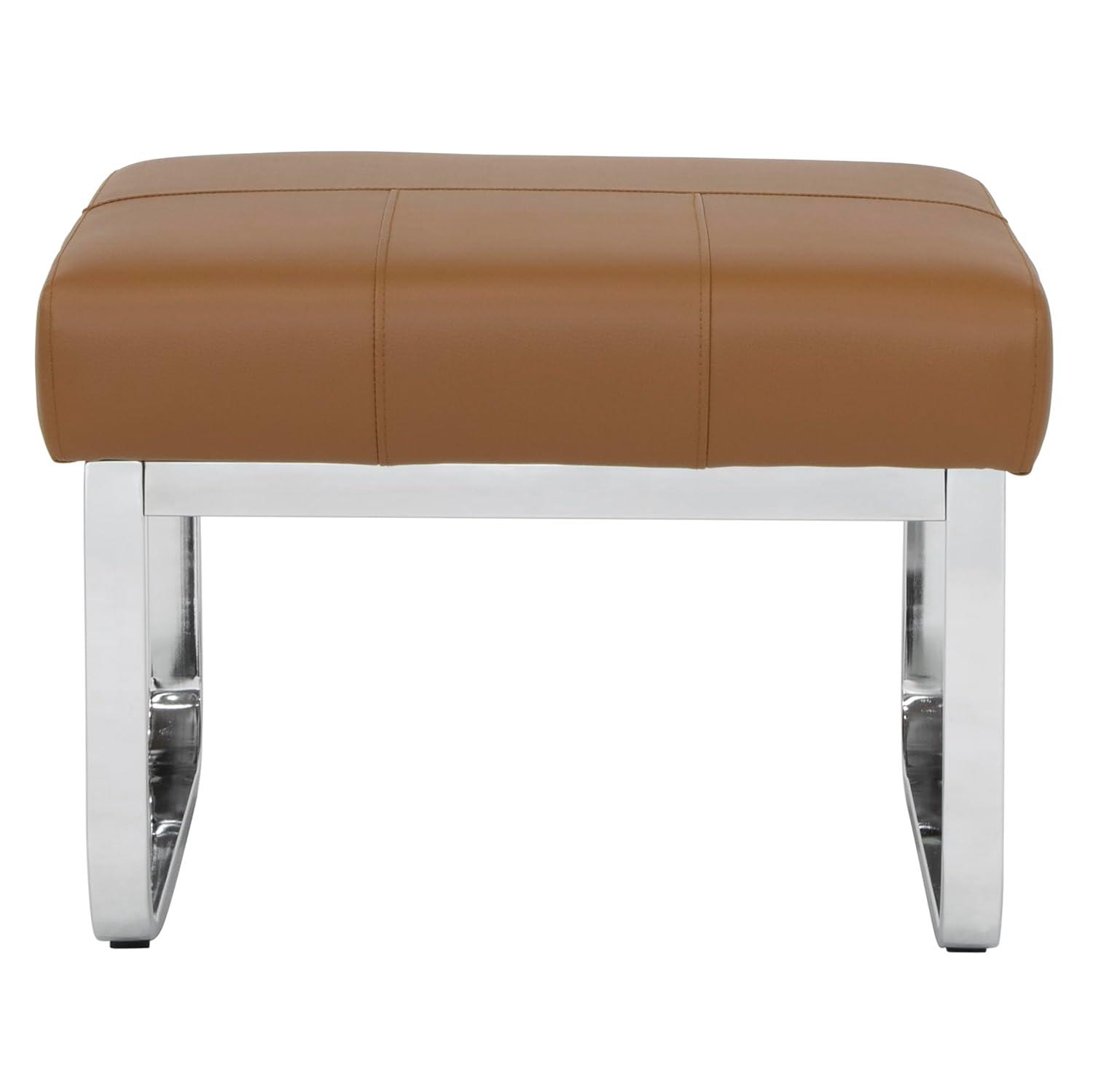 Rectangular Allure Modern Blended Leather Ottoman Caramel Brown/Chrome - Studio Designs Home