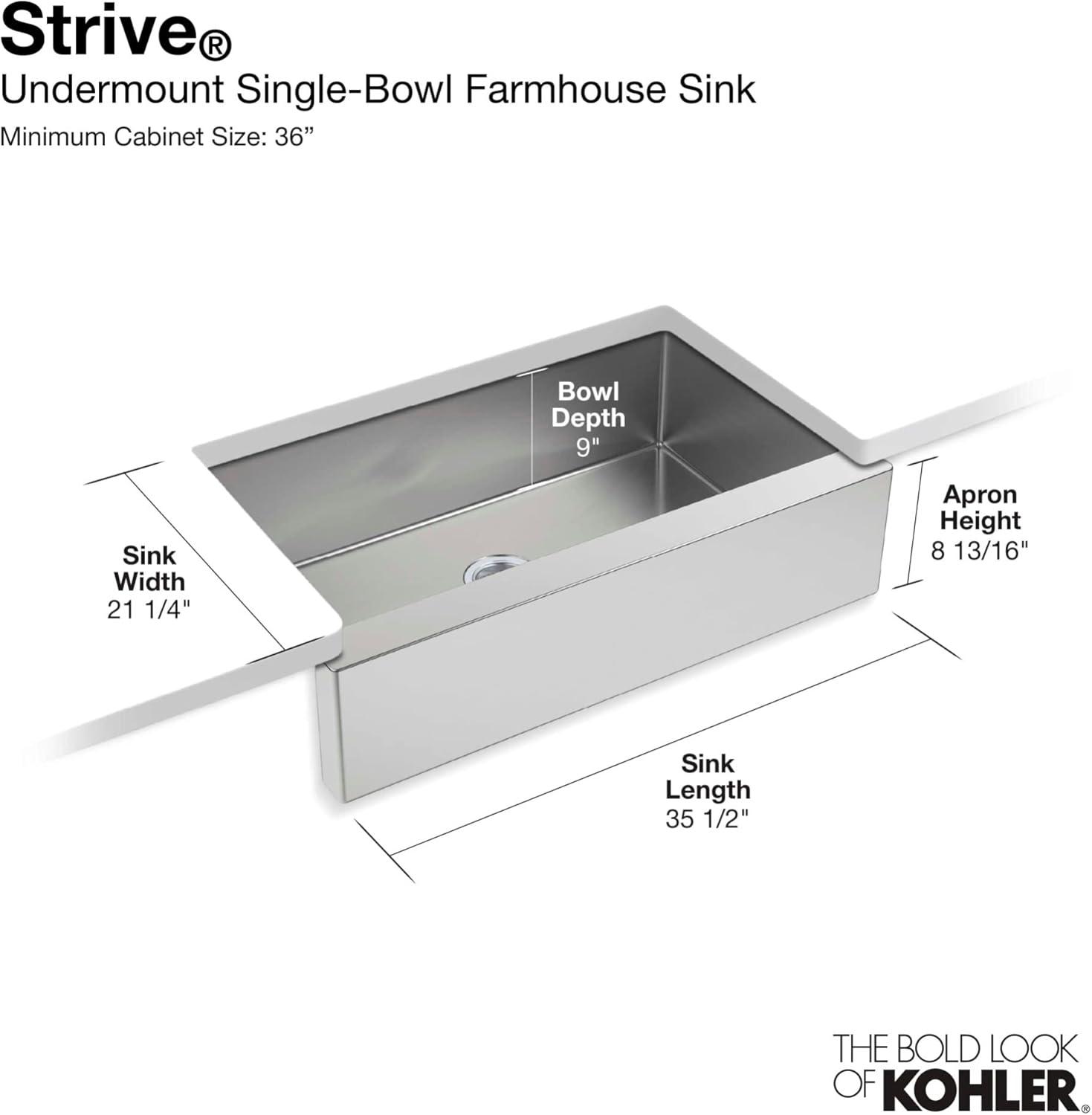 Strive 36" Stainless Steel Farmhouse Undermount Single-Bowl Kitchen Sink