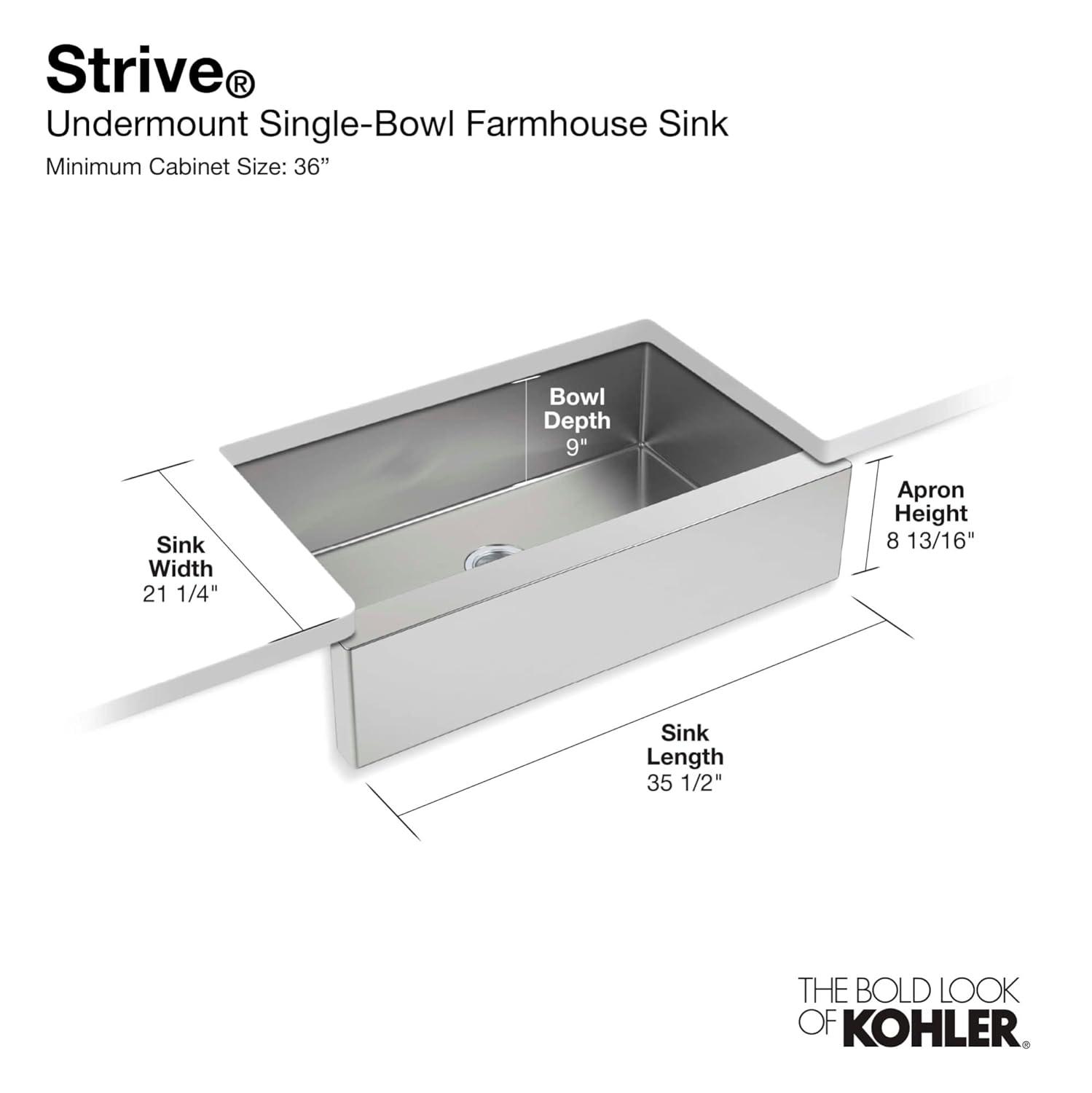 Strive 36" Stainless Steel Farmhouse Undermount Single-Bowl Kitchen Sink