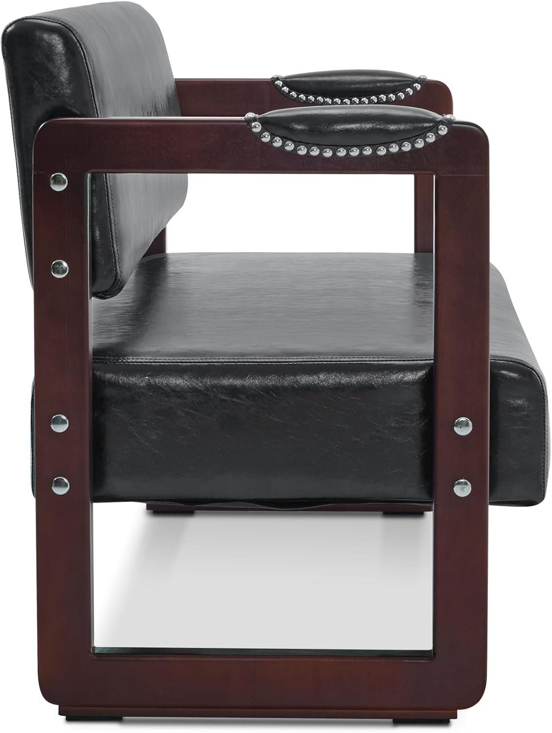 BarberPub Waiting Room Chairs,Bench with Backrest,Modern Style Leather Bench with Rivets, Faux Leather Armed Bench, Upholstered Bench for Living Room Office W423(Black)