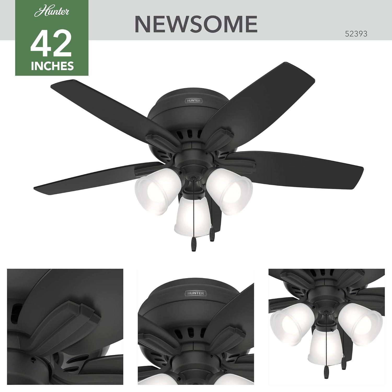 Hunter Fan Newsome 42" 5 - Blade Traditional Indoor Flush Mount Ceiling Fan with Lights and Pull Chains