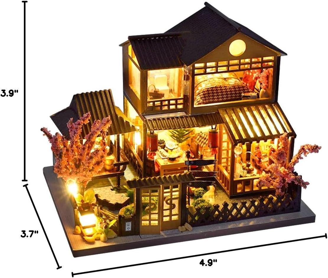 CUTEBEE Dollhouse Miniature with Furniture, DIY Wooden Dollhouse Kit Plus Dust Proof, Creative Room Idea (Japanese Garden House)