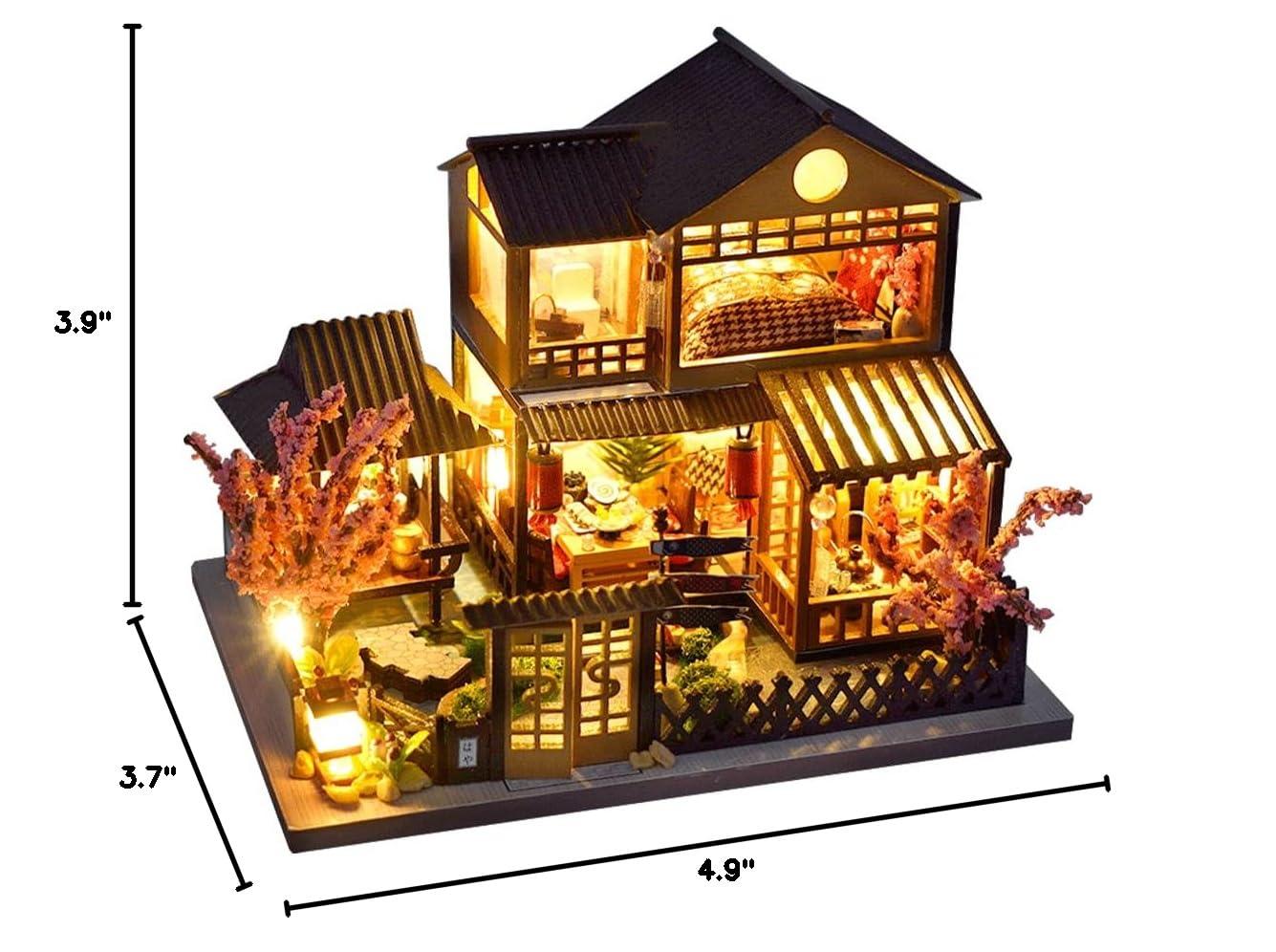 CUTEBEE Dollhouse Miniature with Furniture, DIY Wooden Dollhouse Kit Plus Dust Proof, Creative Room Idea (Japanese Garden House)