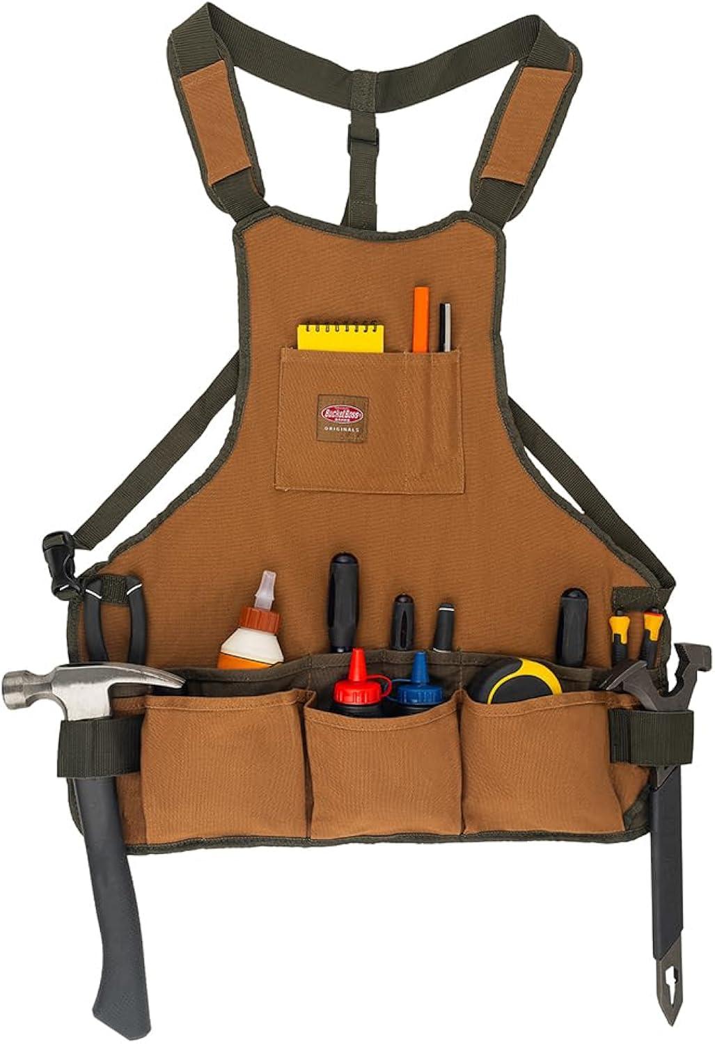 Bucket Boss mens Tool,adjustable,work Tool Bag, Brown, 16 pockets US