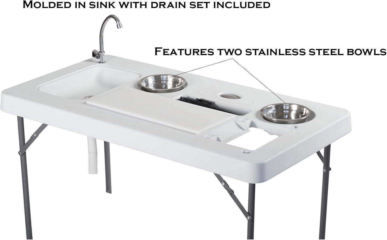 White Heavy Duty Plastic Fish Cleaning Table with Sink and Shelf