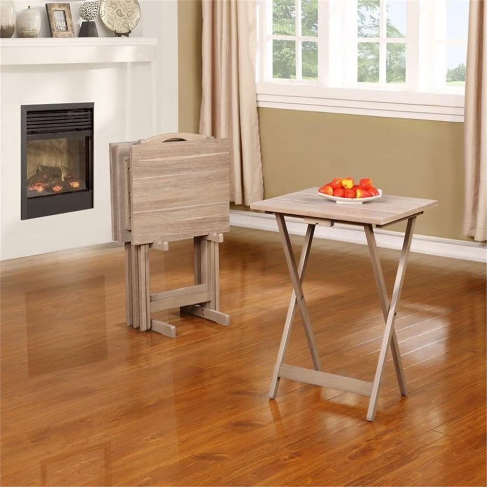 Riverbay Furniture 5-Piece Transitional Wood Tray Table Set in Gray